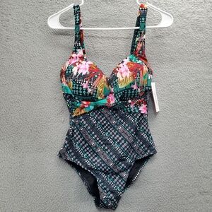 Swimsuits for All One Piece Swimsuit Size 8 Tribal Floral Cutout Underwire NWT